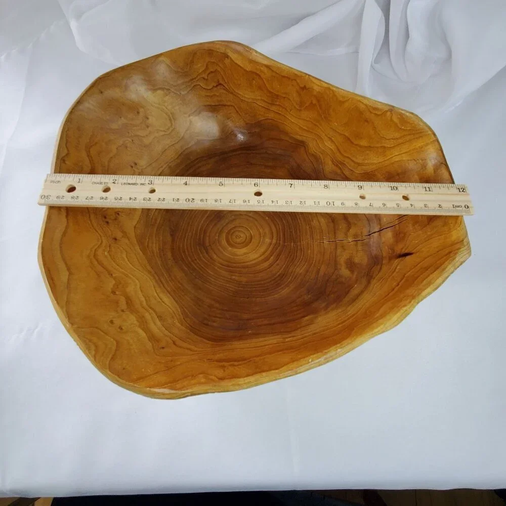 VTG Real Wood Tree Stump Root Bowl Large Handcrafted Wooden Decorative Bowl